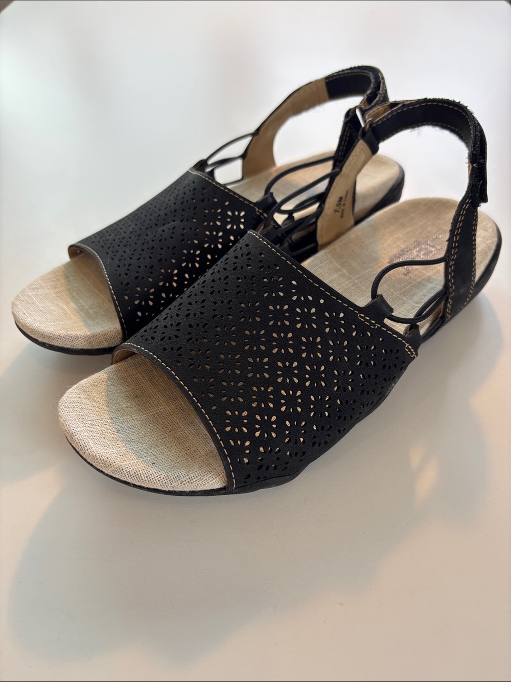 JBU Jambu Black Laser-Cut Slingback Sandals with Neutral Footbed